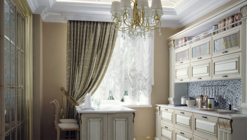 Интерьер: классические шторы на кухню