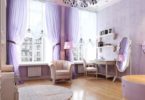 Фиолетовые, лиловые, сиреневые шторы в интерьере гостиной, спальни - 40 фото
